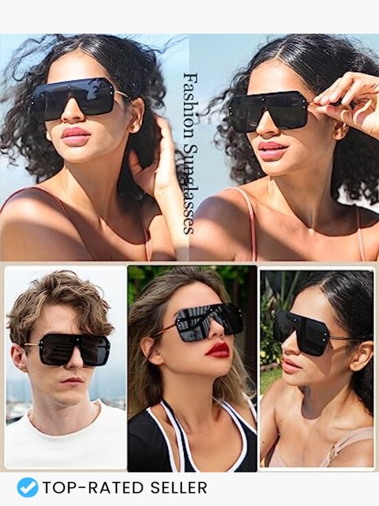 Oversized Flat Top Rimless Sunglasses Siamese Big Large Trendy Y2K Shades main image 6